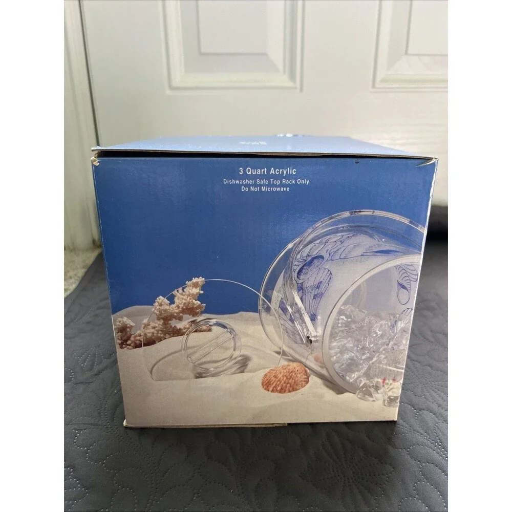 Sun Country 3QT Ocean Shell Clear Acrylic Ice Bucket w/Tongs NIB Nautical Home